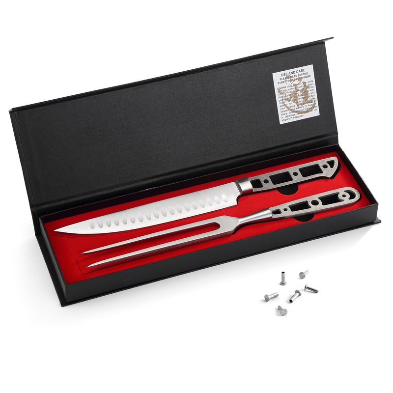 KATSURA Woodworking Project Kit – BBQ Carving Set Blank – 8 inch Slicer & 6 Inch Fork – Stainless Steel – Perfect for Woodworkers, Crafters – Includes a Handcrafted Gift box – NO LOGO