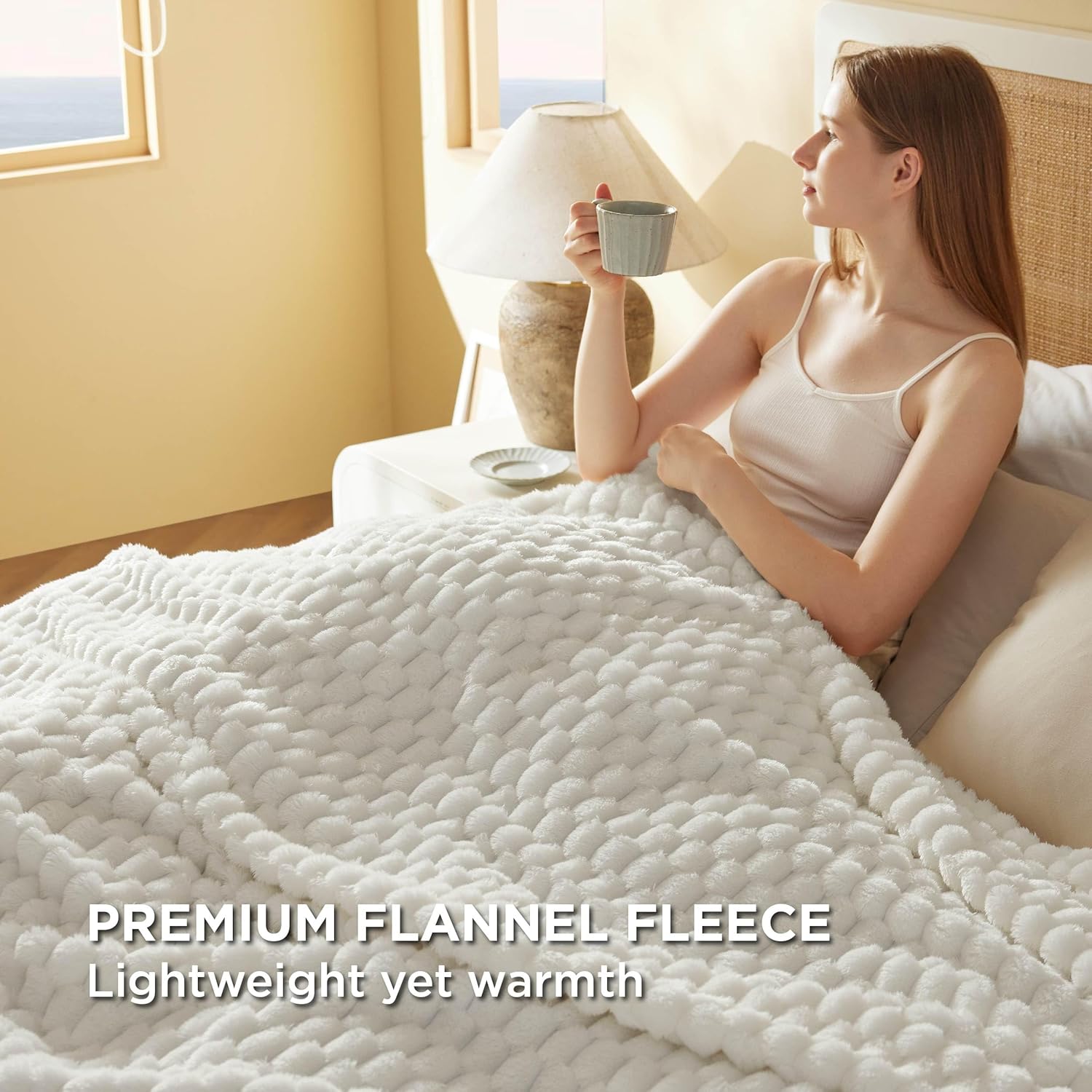 Bedsure King Size Blanket - 350GSM Fluffy Plush Bubble Blanket in Off White | Cozy Gift for Women, 108x90 Inches