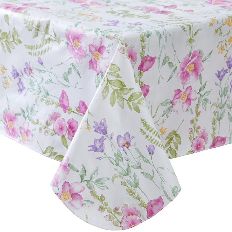 Newbridge Wildflower Fields Floral Vinyl Flannel Backed Tablecloth, 60 x 84 Inch Rectangle, Pink and Purple Wild Flowers Easy Care Vinyl Tablecloth with Flannel Backing for Holiday Party
