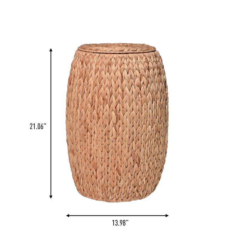 happimess SSL1001A Colt 21.06" Coastal Bohemian Handwoven Hyacinth Barrel Wicker Storage Basket with Lid End Table,Natural Side Table for Decoration in Bathroom, Bedroom, Living Room