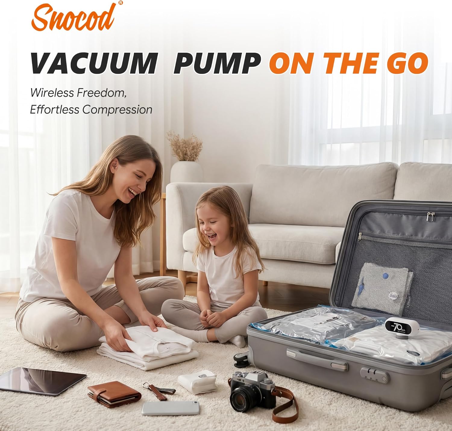 Skiennix Travel Vacuum Bags - 15 Pack with Wireless Pump & -70KPa Suction for Maximum Compression
