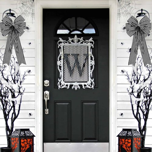 Hongsome Halloween Bows - 2 Pack Black & White Stripe Decor for Wreaths & Tree Toppers | 12”x20”