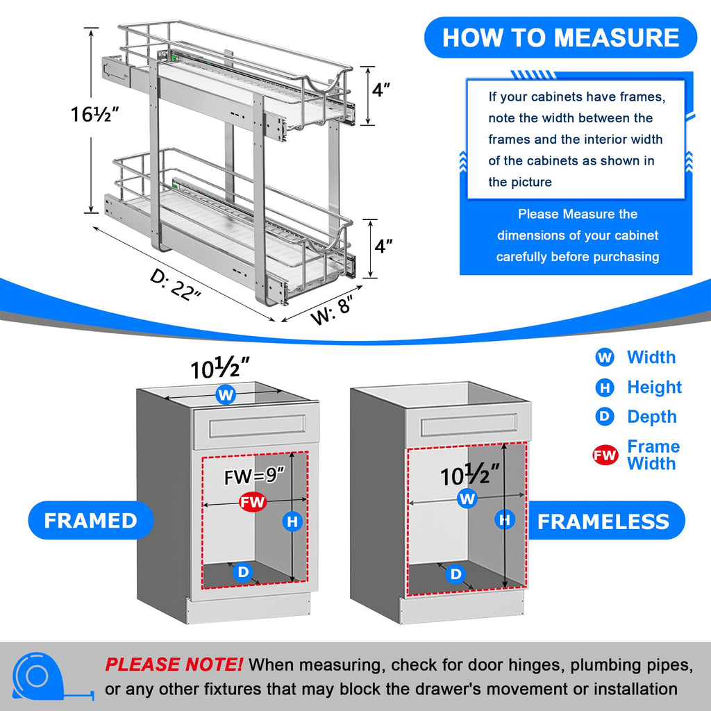 WelFurGeer 2-Tier Kitchen Cabinet Pullout Shelf and Drawer Organizer, Soft Close Pantry Pull Out Shelves, Heavy Duty Pull Out Cabinet Organizer with Shelf Liner for Kitchen Cabinets, Pantry Storage