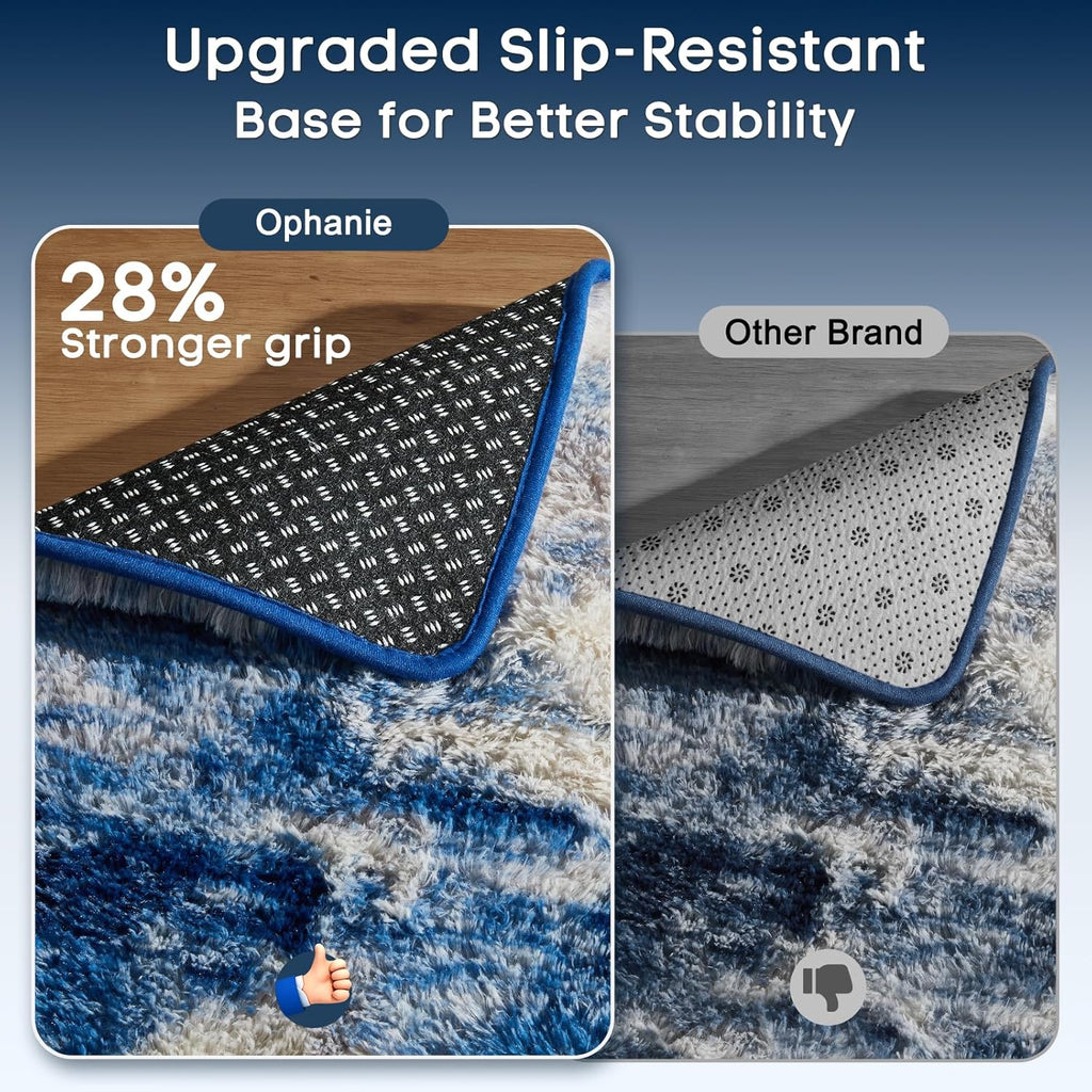 Ophanie Area Rug - Fluffy Blue, White & Grey Shag Carpet for Living Room | 6x9 Soft Plush Design