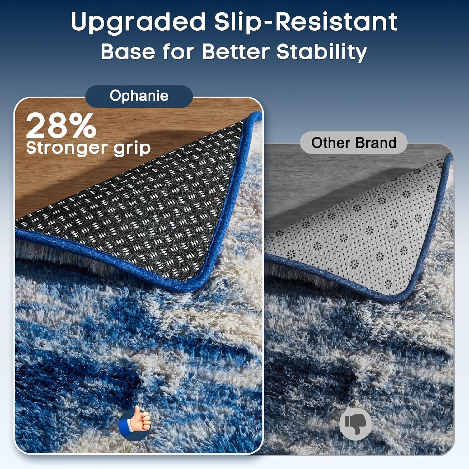 Ophanie Area Rug - Fluffy Blue, White & Grey Shag Carpet for Living Room | 6x9 Soft Plush Design