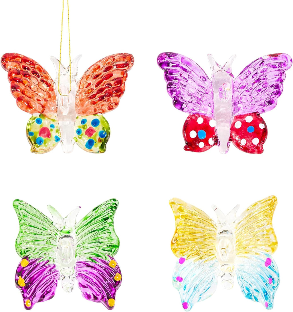 Skiennix Glass Butterfly Ornaments - 4pcs Hanging Crystal Decor for Home Windows | 1.7 Inch
