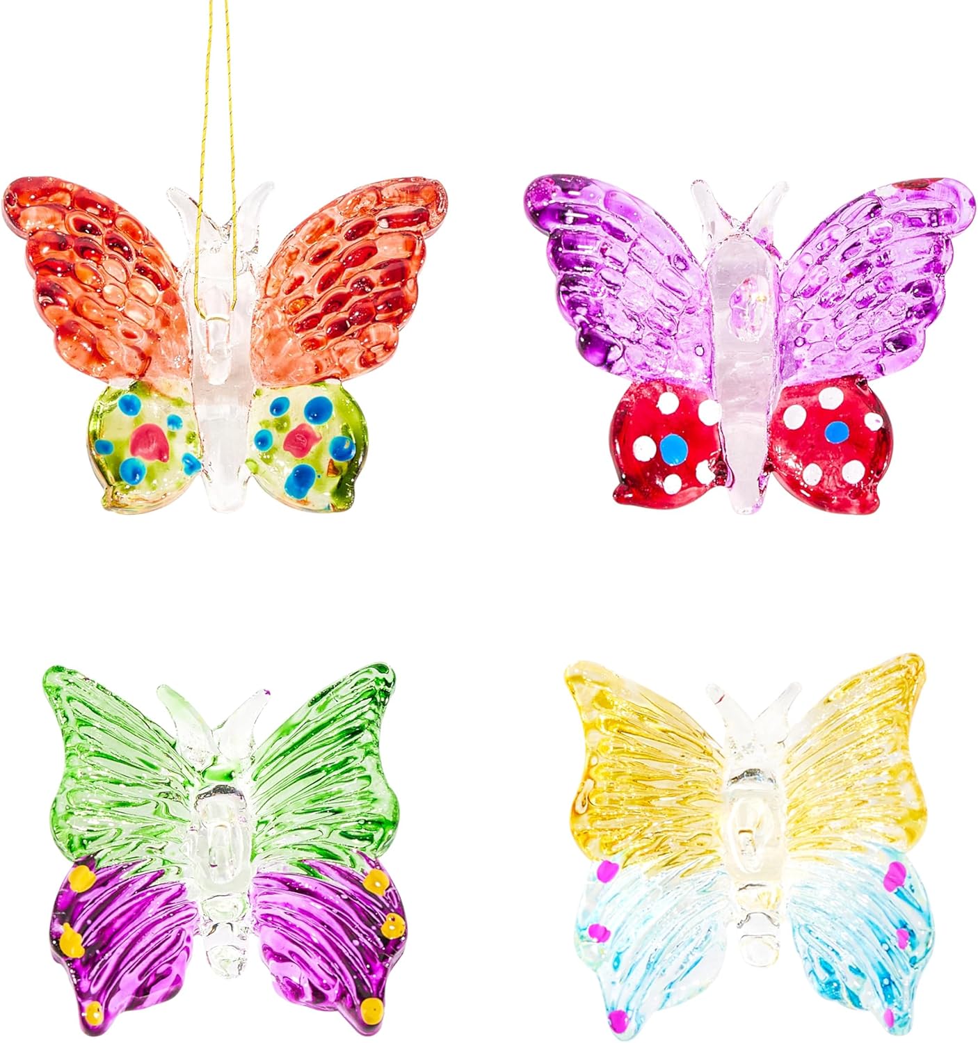 Skiennix Glass Butterfly Ornaments - 4pcs Hanging Crystal Decor for Home Windows | 1.7 Inch
