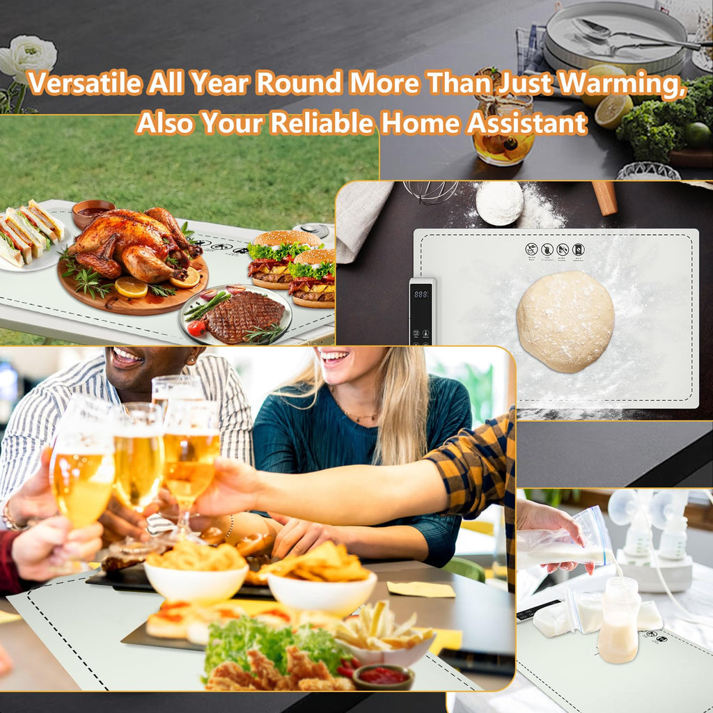 Warming Mat for Food Electric Warming Tray Food Warming Mat for Buffet Party High-tech Graphene Heating Film Adjustable Temperature and Timer, 10s Fast Full Surface Heating Mat for Food 24x15in