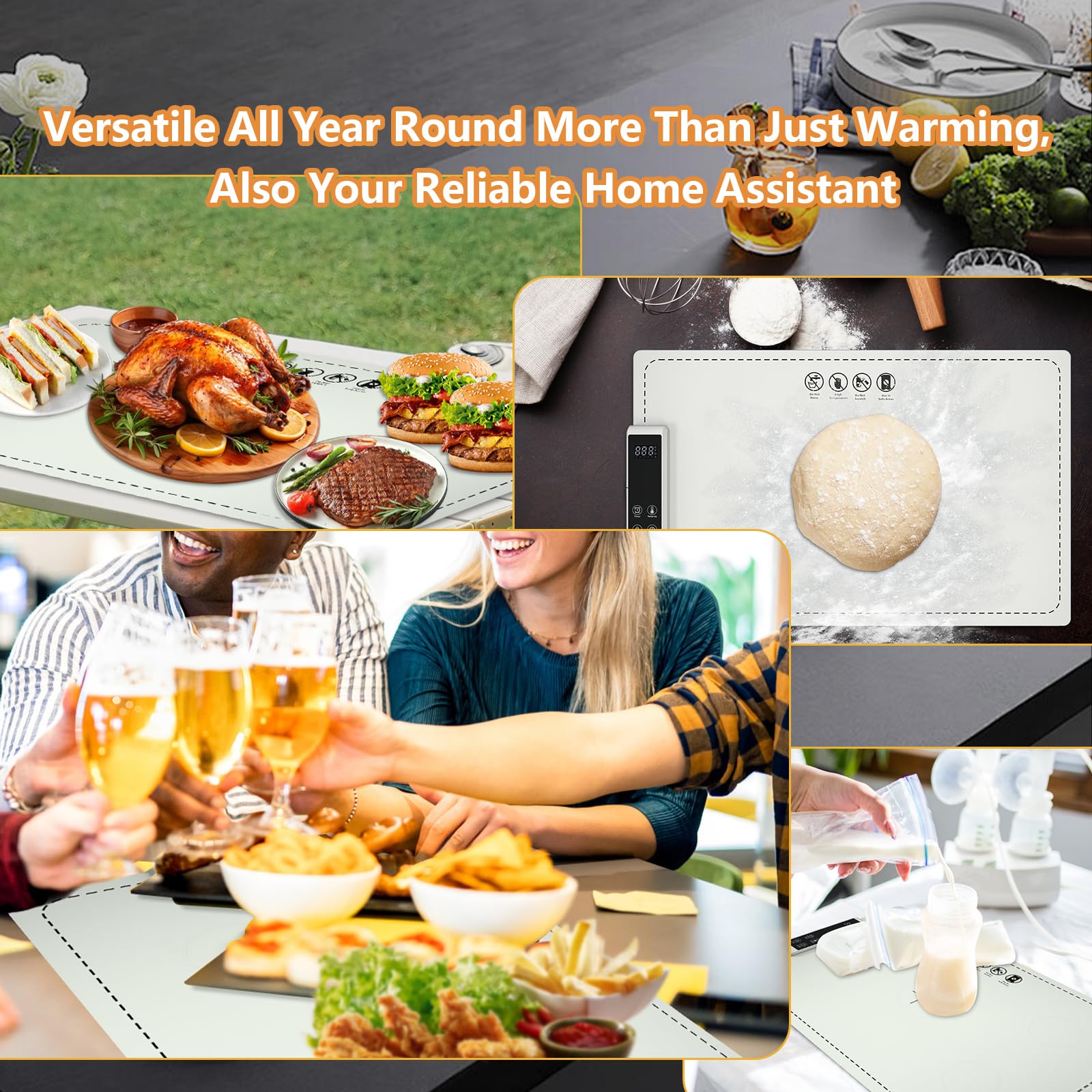 Warming Mat for Food Electric Warming Tray Food Warming Mat for Buffet Party High-tech Graphene Heating Film Adjustable Temperature and Timer, 10s Fast Full Surface Heating Mat for Food 24x15in