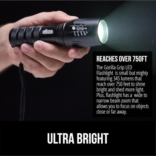 GORILLA GRIP LED Tactical Flashlight - 750 FT High Lumens, 5 Modes, Water Resistant | 2 Pack Black