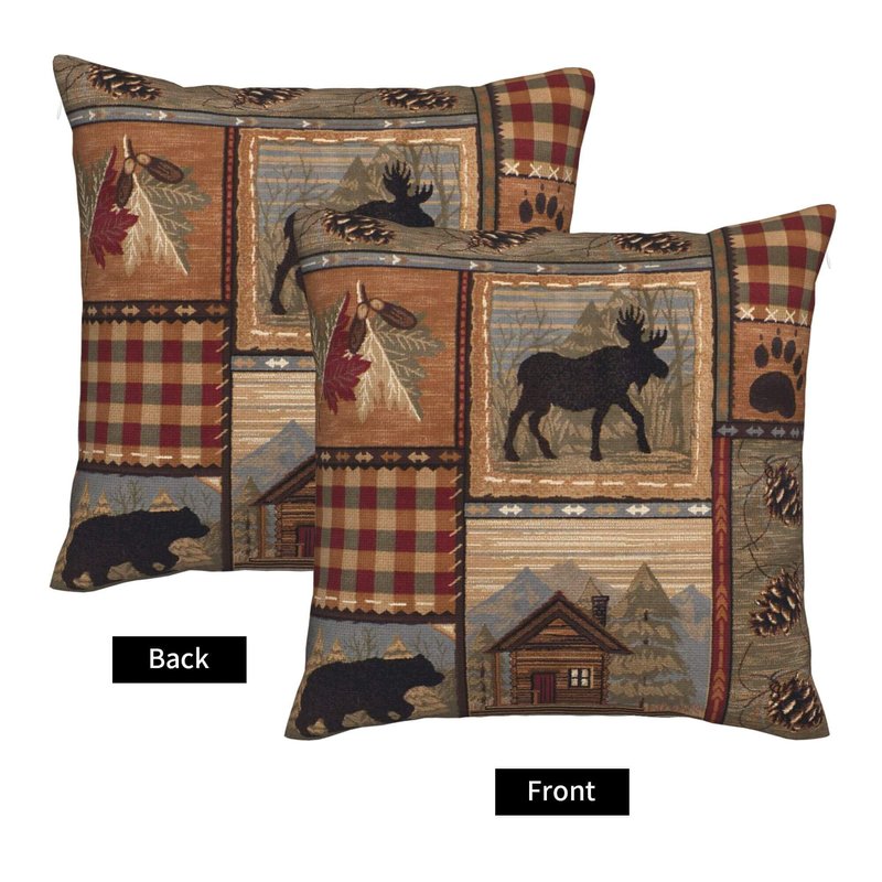DATANSEN Set of 2 Square 20x20 inch Retro Brown Throw Pillow Covers Rustic Lodge Bear Moose Decorative Throw Pillowcase for Home Sofa Thick Cotton Linen Cushion Cases (50x50 cm) Paw Prints Cabin