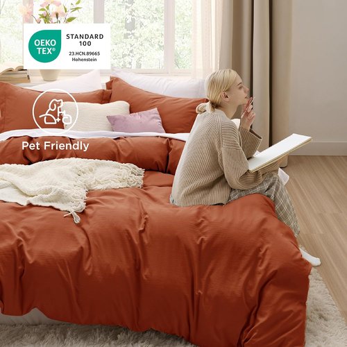 Bedsure Terracotta Duvet Cover Set - Extra Soft Twin/Twin XL Bedding, 2 Pieces with Zipper Closure & Pillow Sham