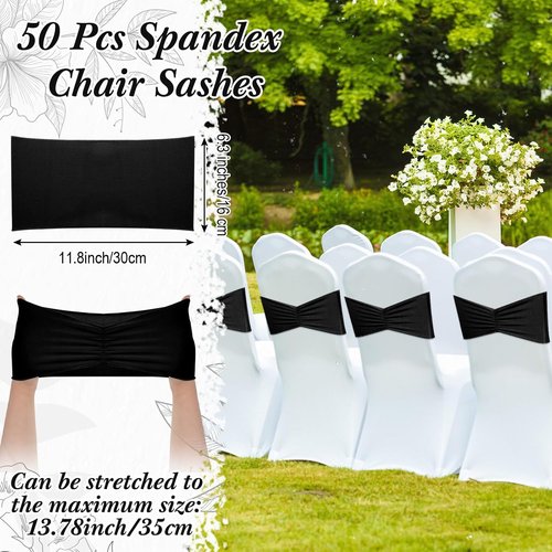 Moukeren Spandex Chair Sashes - 150 Pcs Elastic Ribbon Seat Ties for Weddings & Events | Black