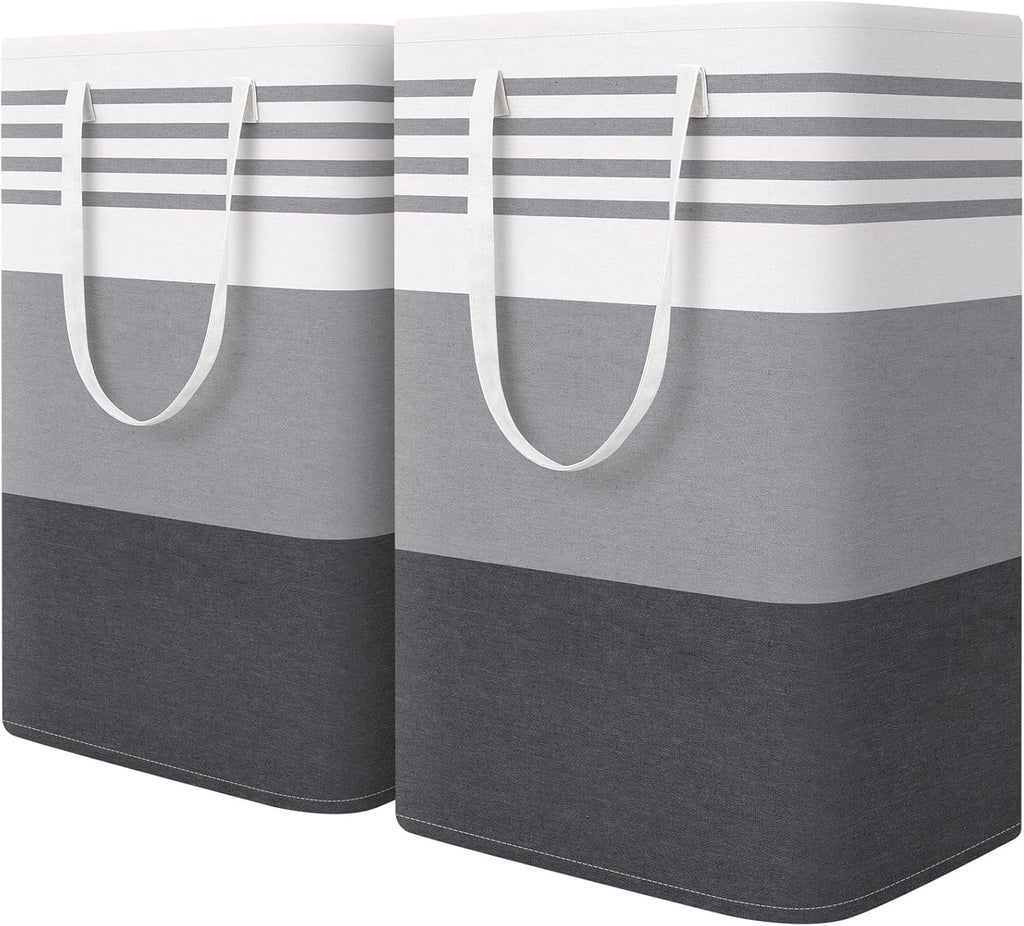WOWBOX Laundry Baskets - 2 Pack Freestanding Hampers with Waterproof Coating & Reinforced Handles | 75L Grey