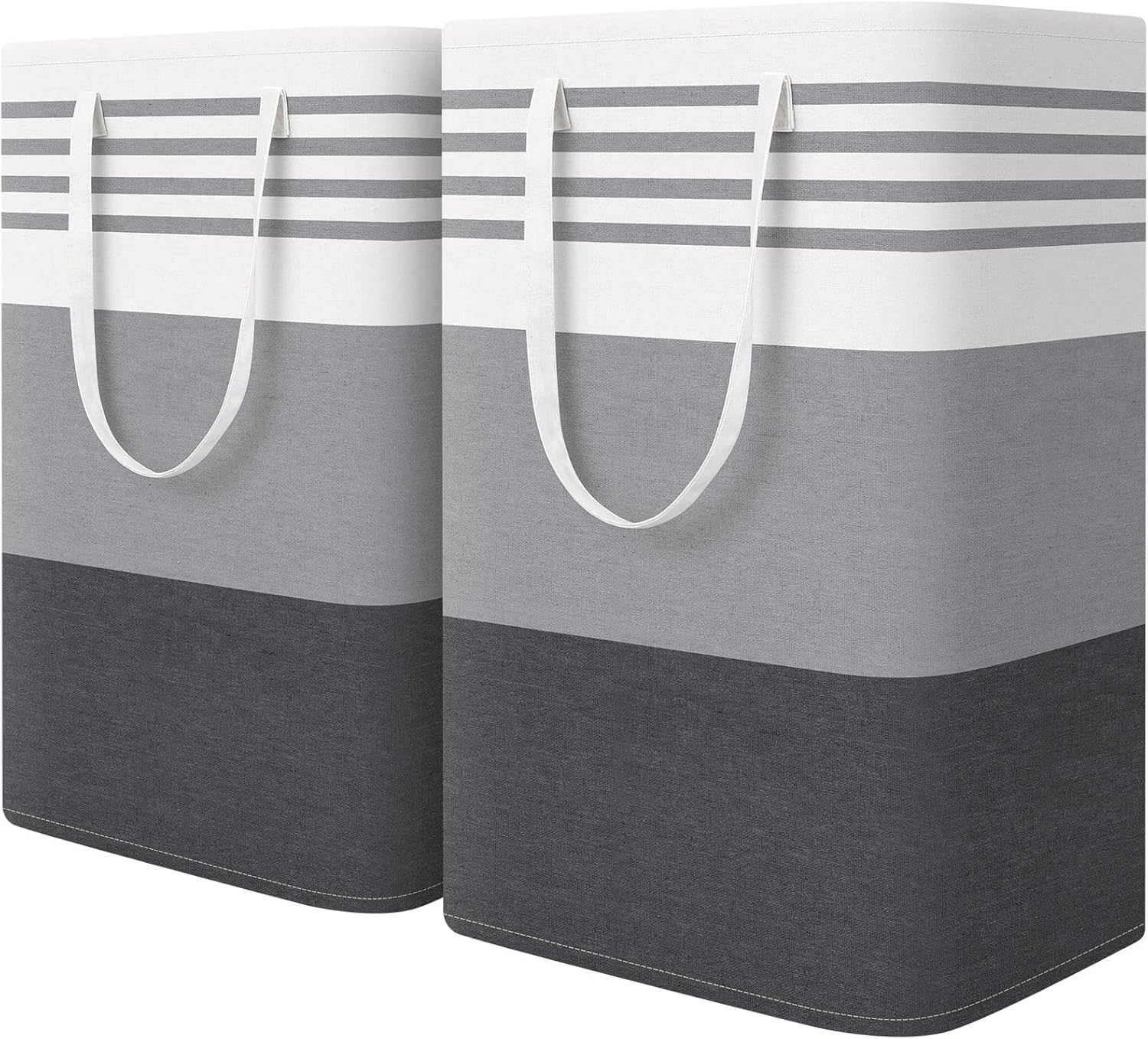WOWBOX Laundry Baskets - 2 Pack Freestanding Hampers with Waterproof Coating & Reinforced Handles | 75L Grey