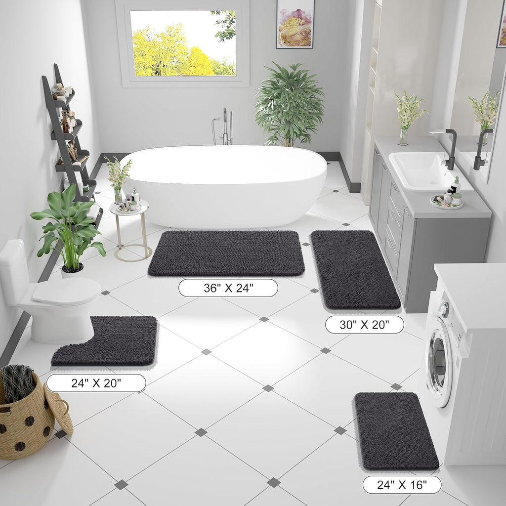 OLANLY Large Bathroom Rugs - Extra Soft Chenille Bath Mats with Rubber Backing | Quick Dry, Machine Washable, Dark Grey 45x27
