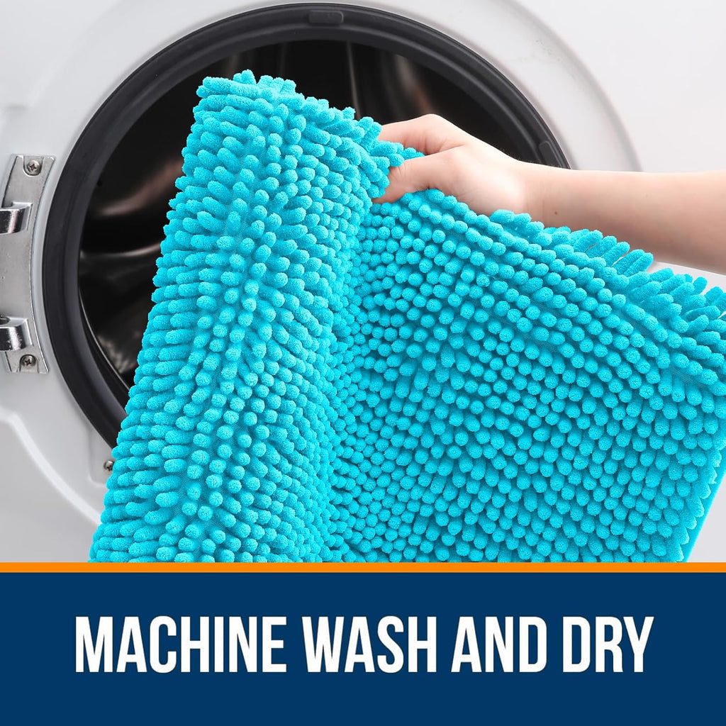OLANLY Bath Rugs - Extra Soft Chenille, Quick Dry & Absorbent | 24x16 Inches, Aqua Sky Color