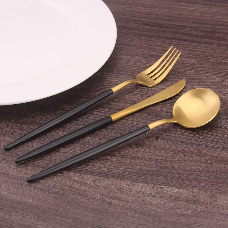 Matte Gold Silverware Set with black handle, Bysta 20-Piece Stainless Steel Flatware Set, Kitchen Utensil Set Service for 4, Tableware Cutlery Set for Home and Restaurant, Dishwasher Safe