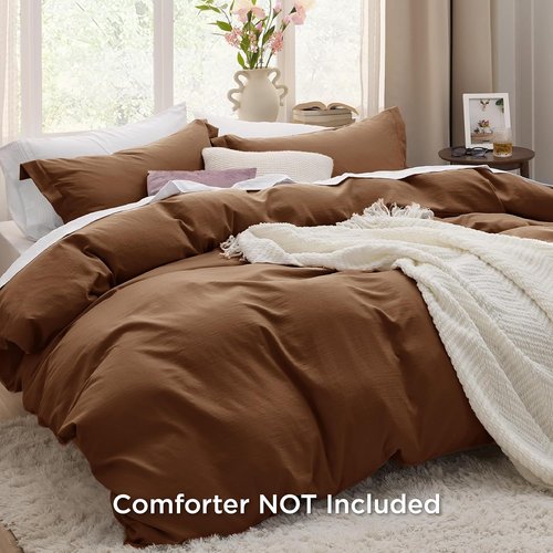 Bedsure Brown Duvet Cover Set - Extra Soft Cotton-Like Polyester, Full Size 3 Pieces, 80x90 Inches with Zipper Closure & 2 Pillow Shams
