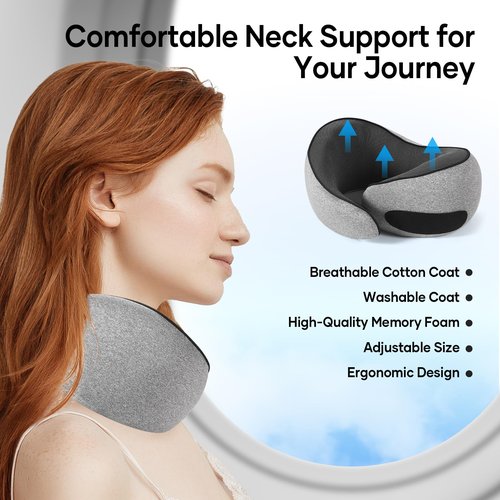 NOCRLG Travel Pillow, Travel Neck Pillow for Airplanes Car, 100% Pure Memory Foam Travel Pillow, Sleeping Essentials for Long Flight 360° Head Support Degree Comfort and Breathability Yellow
