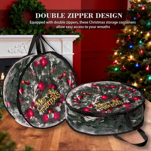 Clear PVC Christmas Wreath Storage Container by [Brand Name] - Waterproof & Dustproof for 24-Inch Wreaths | 2-Pack