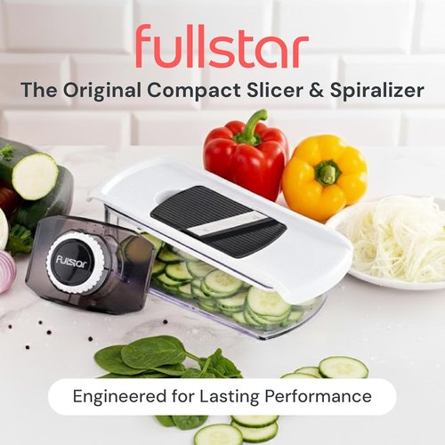 Fullstar Mandoline Slicer - 6-in-1 Kitchen Tool with Safety Glove | Versatile Fruit, Veggie & Cheese Cutter in Black