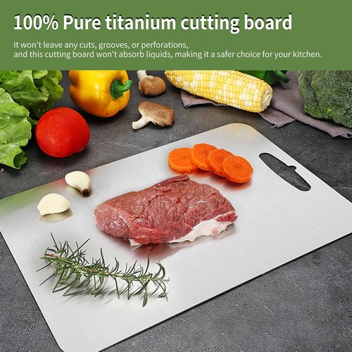 Titanium Cutting Board-304L Stainless Steel Cutting Boards for Kitchen, Double Sided Food Grade, Titanium Cutting Mat Chopping Boards for Meat Fruit & Vegetable Various Cooking Tasks