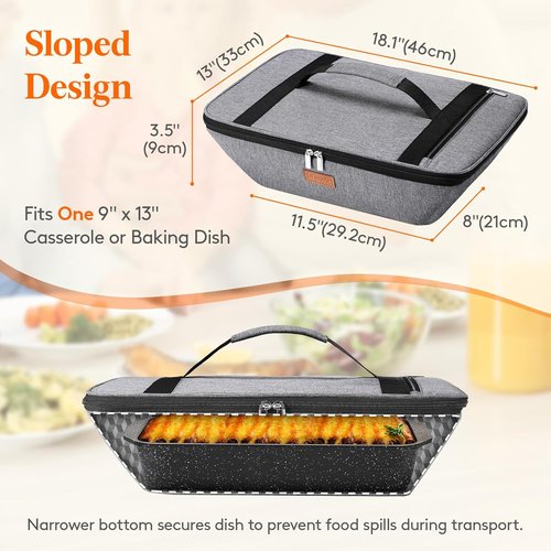 Lifewit Insulated Casserole Carrier - Thermal Tote for Hot or Cold Food | Fits 9"x13" Baking Dish, Gray