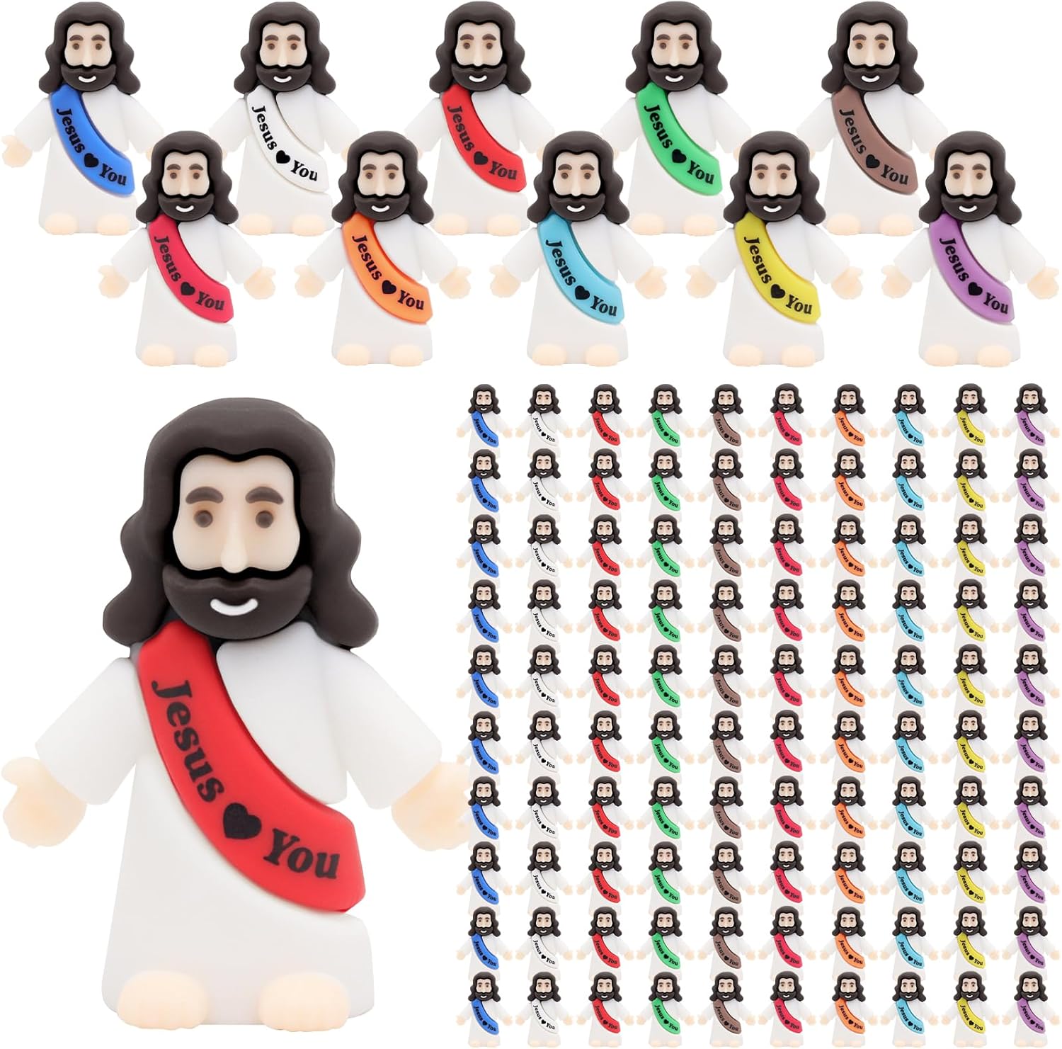 Owurha Jesus Love You Mini Figures - 100 Pcs Tiny Religious Figurines for Sunday School & Baptism Gifts