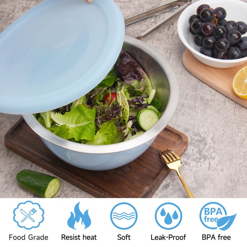 PUREKRA 3 Pack Silicone Replacement Lids for OXO 1.5-Quart, 3-Quart & 5-Quart Good Grips Stainless-Steel Mixing Bowls, See-Through Silicone Lids, Dishwasher & Microwave Safe (Bowls Are Not Included)