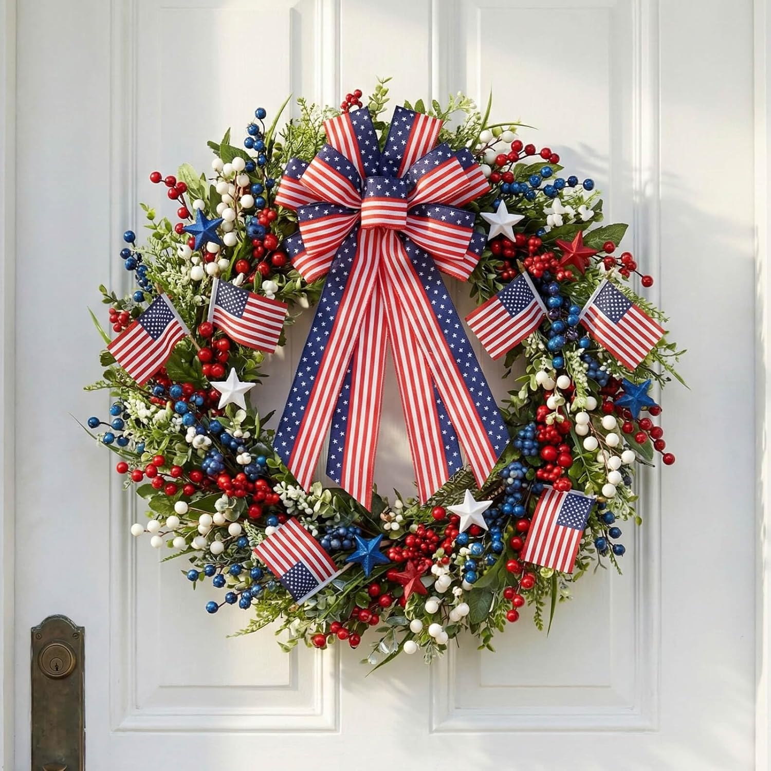 Patriotic Classic Bow - Large 20.87" Red, White & Blue Wired Edge Bow for Wreaths & Front Doors