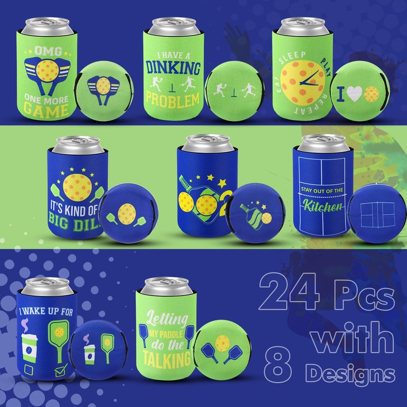 Layhit 24 Pcs Gifts for Players, Funny Ball Can Coolers Sleeve Paddles Sport Lovers 12oz Insulated Can for Sport Themed Birthday