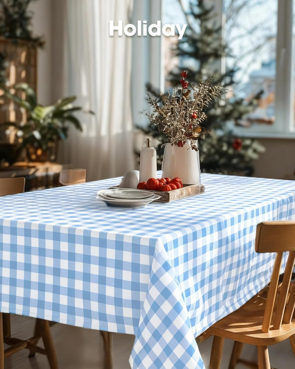 Pureegg Disposable Table Cloths - 8 Pack of 54 x 108 Inch Blue Gingham Rectangle Covers | Leakproof & Sturdy