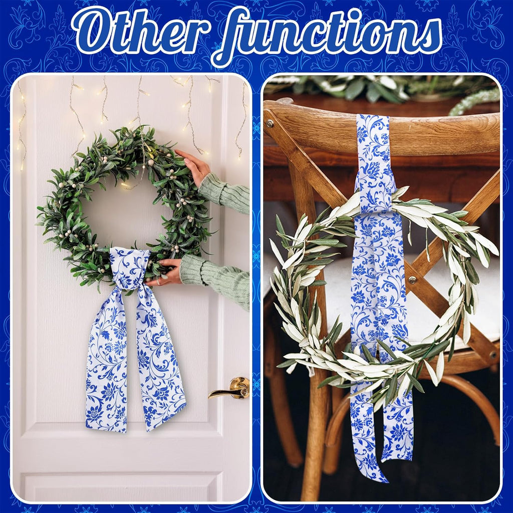 VitalCozy Wreath Sash Set - Elegant Blue Ribbon for Indoor/Outdoor Decor | 4.5" W x 56" L