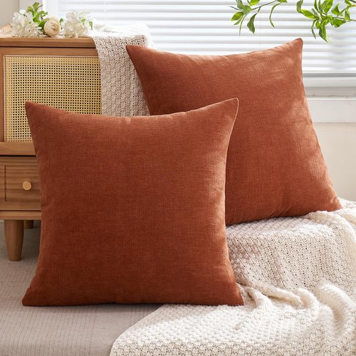 MIULEE Rust Couch Pillow Covers 22x22 Inch, Set of 2 Soft Chenille Decorative Square Throw Pillow Covers Farmhouse for Sofa Living Room Bed