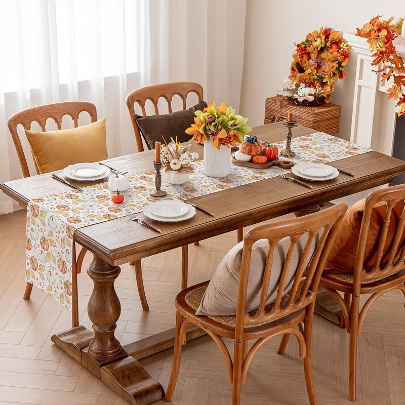 Romanstile Fall Placemats Set of 8-12 X 18 Inch - Thanksgiving Autumn Harvest Orange Pumpkins Place Mats, Stain Resistant Wipeable Table Mats for Dining, Holiday, Party Decor