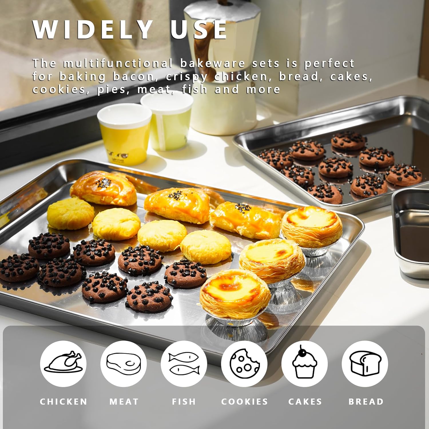 Stainless Steel Baking Sheets by [Brand Name] - Non-Stick, Warp-Resistant & Dishwasher Safe | 9/12/16 Inch