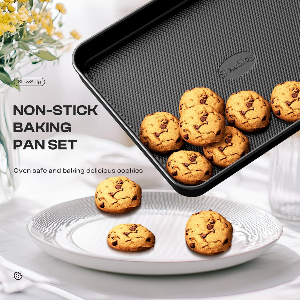 Skiennix Nonstick Baking Pans Set - 8-Piece Stackable Bakeware Set | Non-Toxic Oven Pans in Black