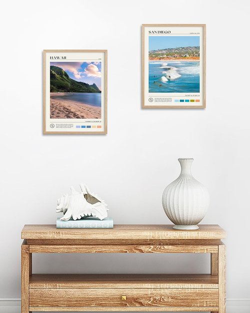 HesenDot Natural Oak Wood Surfing Wall Art - 12x16in Seascape Canvas Print for Living Room & Office Decor