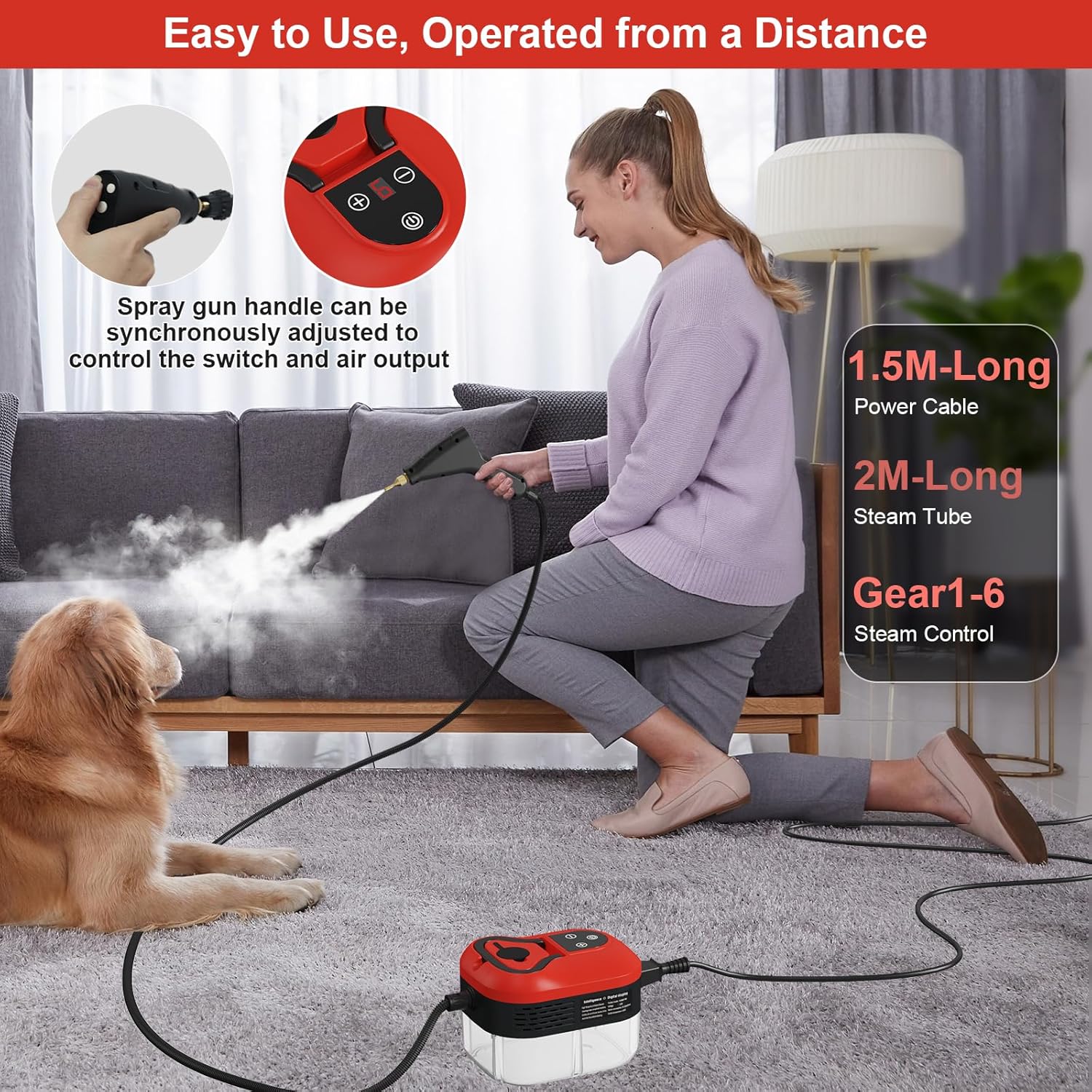 Skiennix Handheld Steam Cleaner - 15s Quick Heat-Up, 1.2L Tank, 6-Level Adjustable Handle | Ideal for Home & Car Detailing