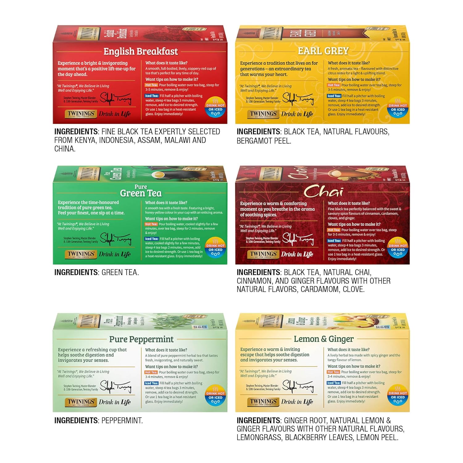 Twinings Variety Pack Tea Bags - 25 Count (Pack of 6) | English Breakfast, Earl Grey & More, Perfect Hot or Iced