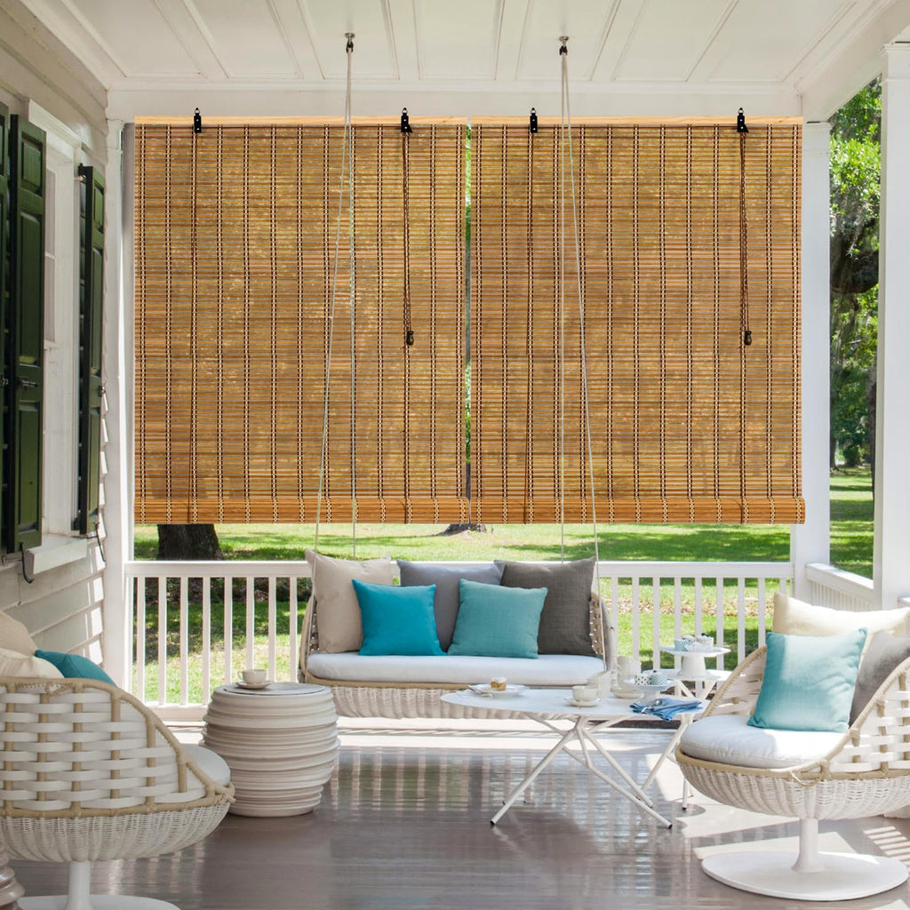 Bamboo Roller Shade, 60" W x 72" L Outdoor Blinds for Porch Privacy & Sun Protection Natural Roman Style