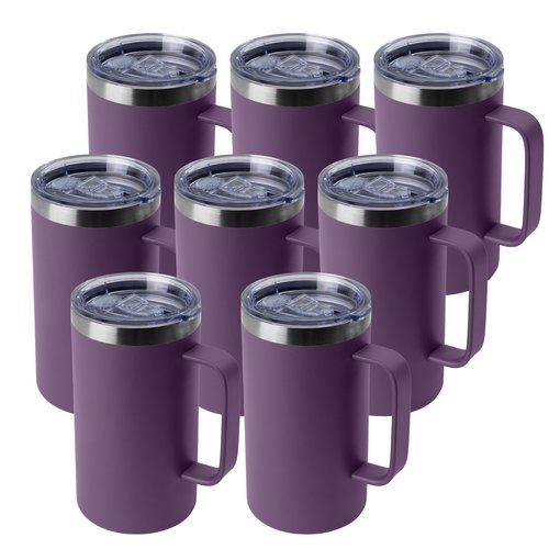 DOMICARE 24oz Mug with Handle and Lid, Stainless Steel Coffee Mug, Travel Mug with Handle, Double Wall Vacuum Coffee Tumbler, Reusable Insulated Cup, Dark Purple, Pack 8