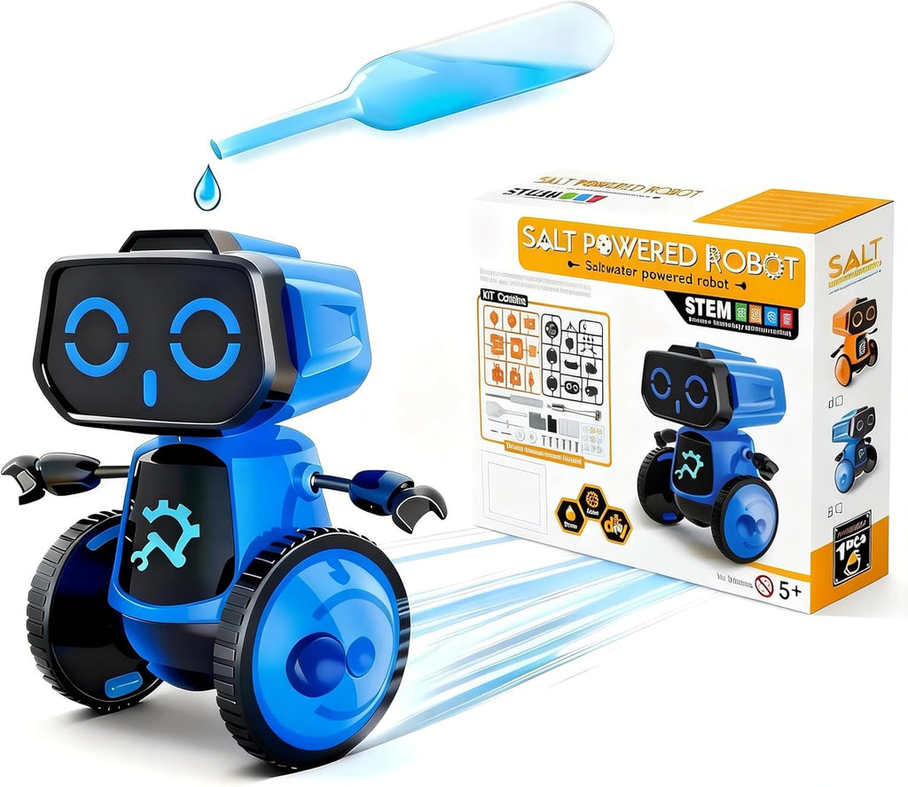 Science Saltwater-Powered Robot Kit - DIY STEM Toy for Creative Experiments | Eco-Friendly Gift for Kids (Blue)