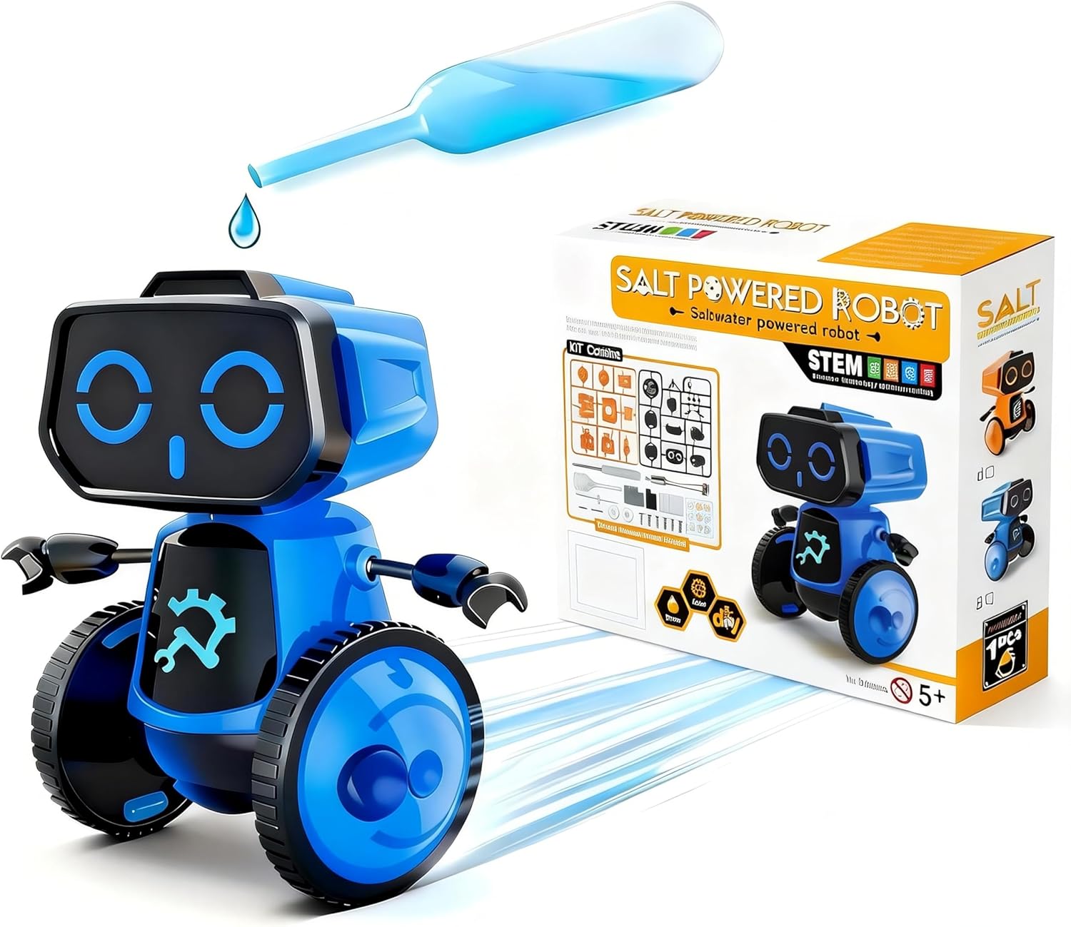 Science Saltwater-Powered Robot Kit - DIY STEM Toy for Creative Experiments | Eco-Friendly Gift for Kids (Blue)