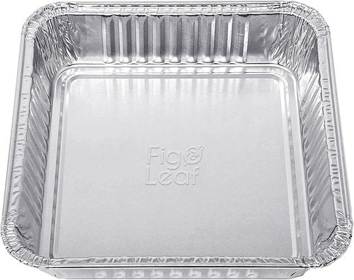 Fig & Leaf 7” x 7” Square Baking Cake Pans - 20 Pack Disposable Aluminum Foil Tins for Easy Roasting & Cooking