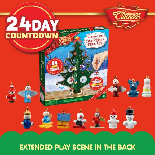 JOYIN Christmas Advent Calendar - 24 Days Countdown with Wooden Tree & 28 Ornaments | Perfect Holiday Gift for Kids