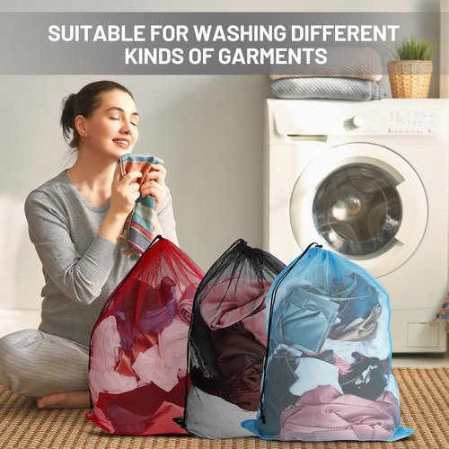 Berlune 24 Pcs 32x24 in Large Laundry Bag Colorful Extra Large Mesh Laundry Bag Bulk with Drawstring Heavy Duty Mesh Machine Washable Drawstring Pouch