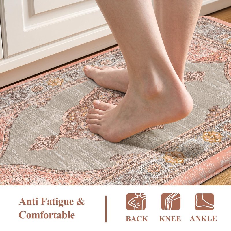 Collive Anti Fatigue Kitchen Mats, Boho Cushioned Kitchen Floor Mat Waterproof Kitchen Rugs Set of 2, Non Skid Comfort Standing Mat for Office, Sink, Laundry, 20"x32"+20"x48"