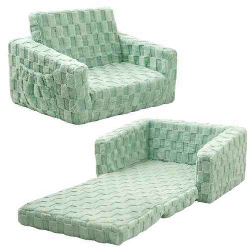 MallSingel Kids Sofa, Toddler Chair, 2-in-1 Flannel Kids Fold Out Couch, Toddler Convertible Sofa to Lounger, Flip Open Toddler Couch for Kids (White)